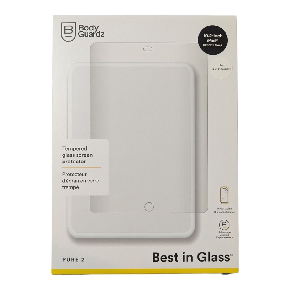 X3. BodyGuardz Pure2 Tempered Glass Screen Protector iPad 10.2 (7th/8th Gen)
